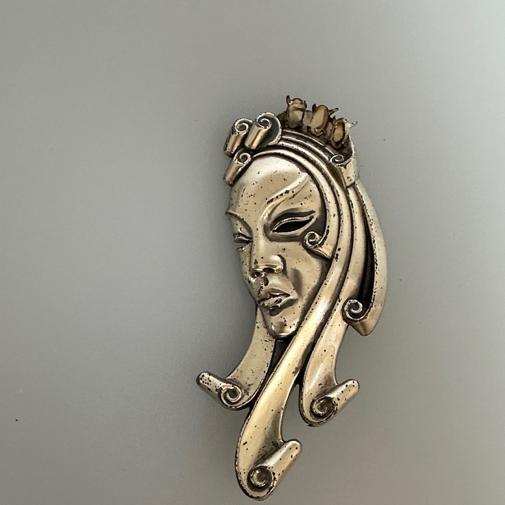 vintage sterling silver  Face Brooch
